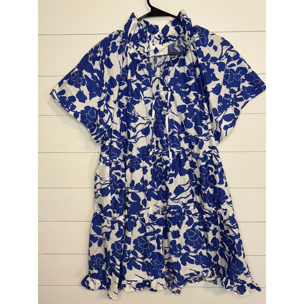 Tuckernuck Hyacinth House NWT Womens Medium Dress Blue White Floral Tiered Mini - Picture 3 of 11